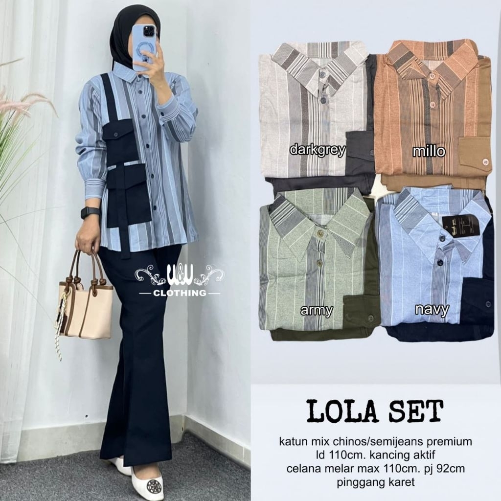 BAJU SETELAN WANITA SETCEL JEANS KEKINIAN LOLA SE BY W&W.CLOTHING ORIGINAL