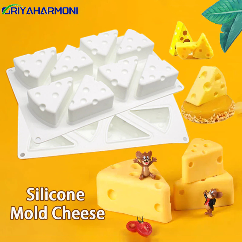 Cetakan Puding Coklat Kue Silikon Bentuk Keju Mold Cheese Cetakan Kue Keju Silikon 8 Lubang Cetakan 