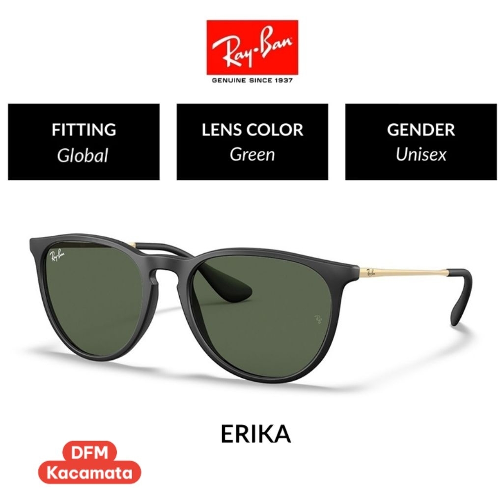 Ray-Ban Kacamata Hitam Erika RB4171 Sunglasses Black Pria Wanita Ori Black Grey