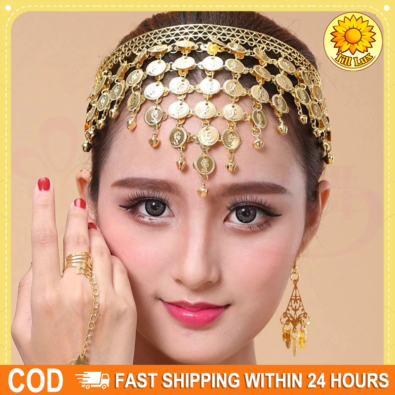 Perhiasan Tari Perut Emas Wanita - Bando Segitiga + Kalung + Anting + Gelang Belly Dance