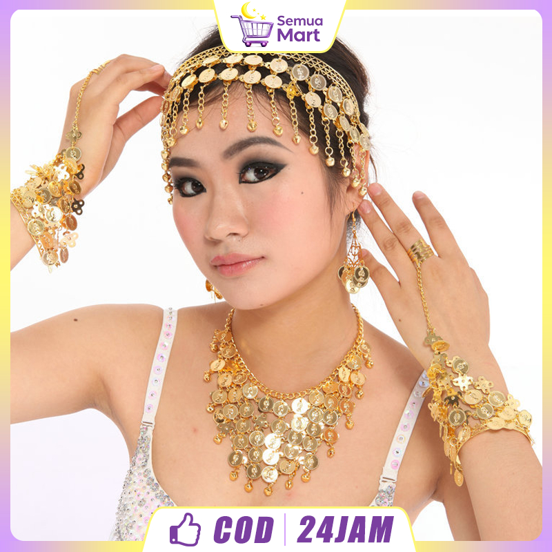 Headwear Tari Perut Emas Bando Kepala Aksen Payet Belly Dance Bando Segitiga/Kalung/Anting/Gelang