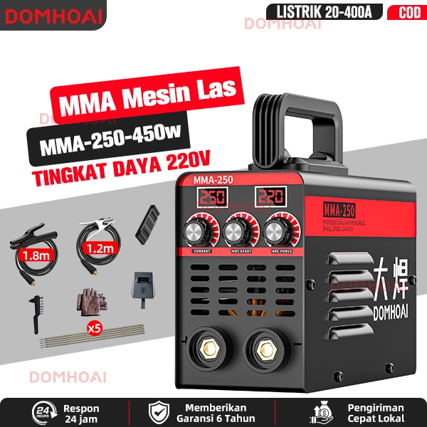 [BISA COD] DOMHOAI Mesin Las MMA-250 Inverter Las Listrik Logam 450 Watt Tampilan Layar Ganda Portab