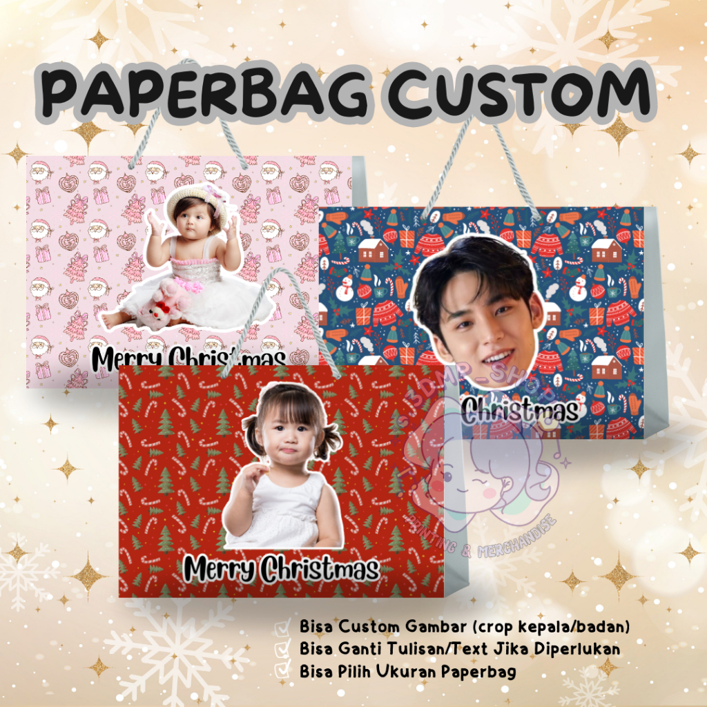 PAPERBAG KERTAS KADO CUSTOM NATAL REQUEST WAJAH TULISAN GAMBAR FOTO