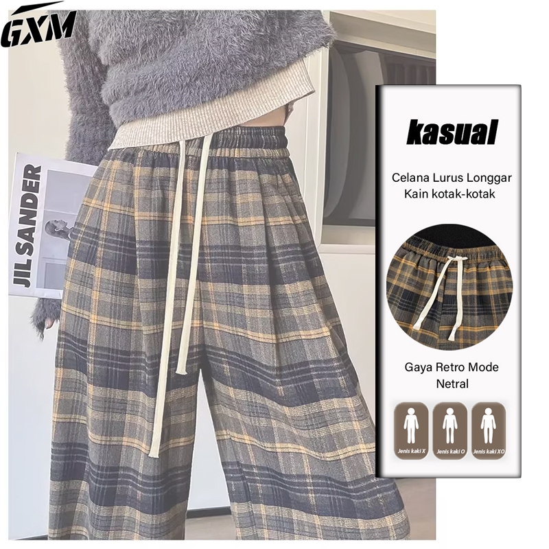 celana kasual pria Celana kotak-kotak celana katun pria celana panjang pria korea style celana lurus