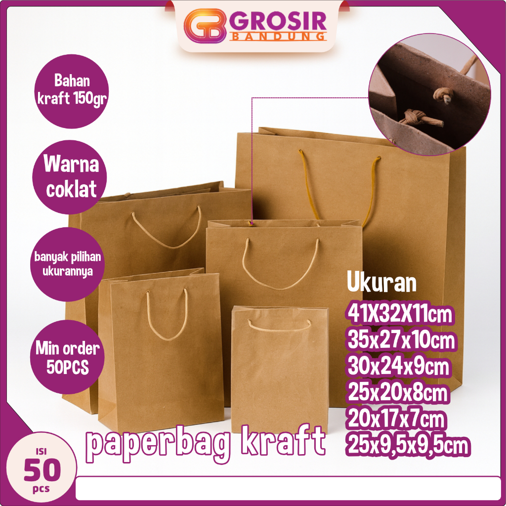 [ISI 100pcs] Paper Bag Tali Polos Coklat | Paperbag Murah | Tas Kertas Kecil Mini Souvenir Kado Maka