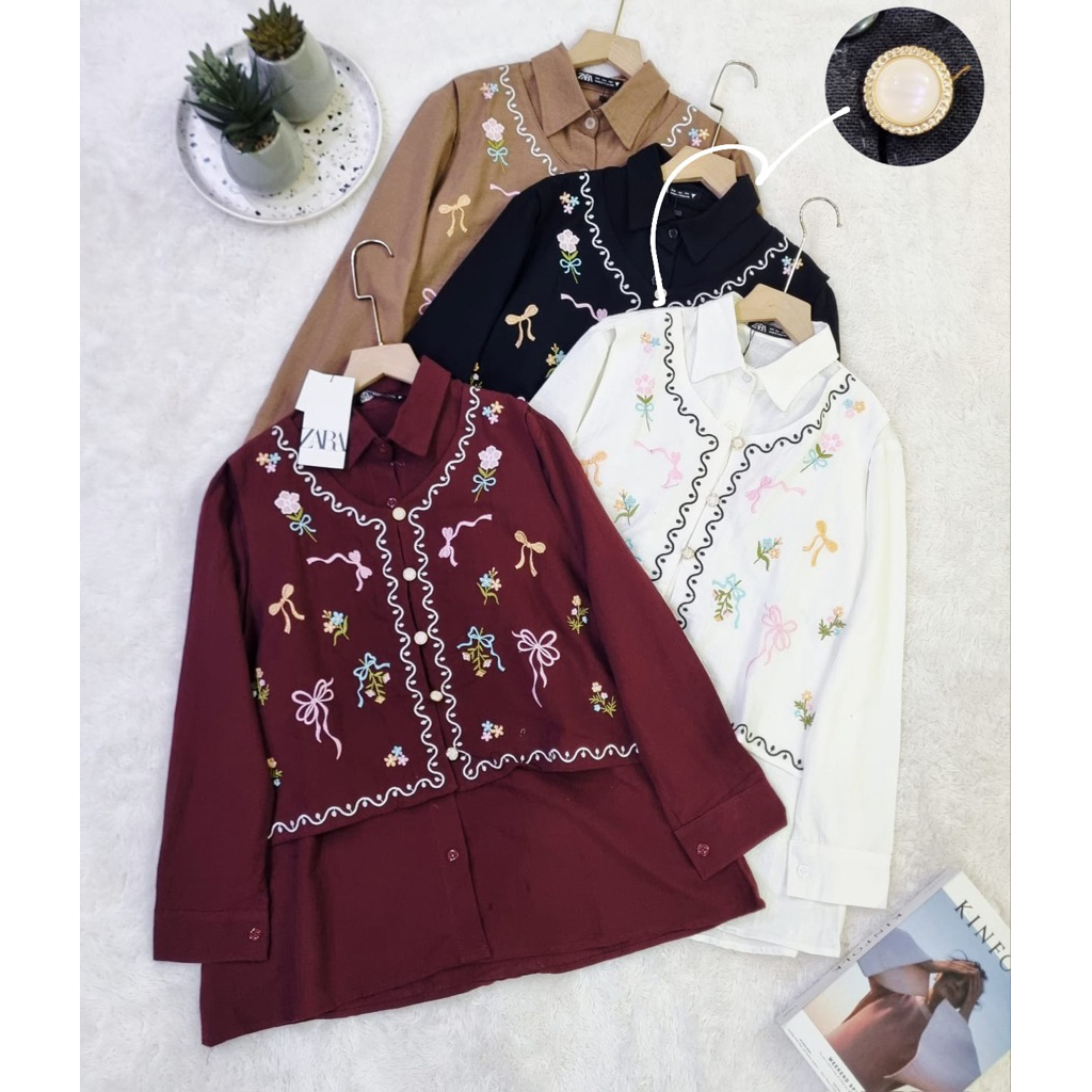 Blouse alova zara//atasan linen bordir zara///pakaianwanitasby