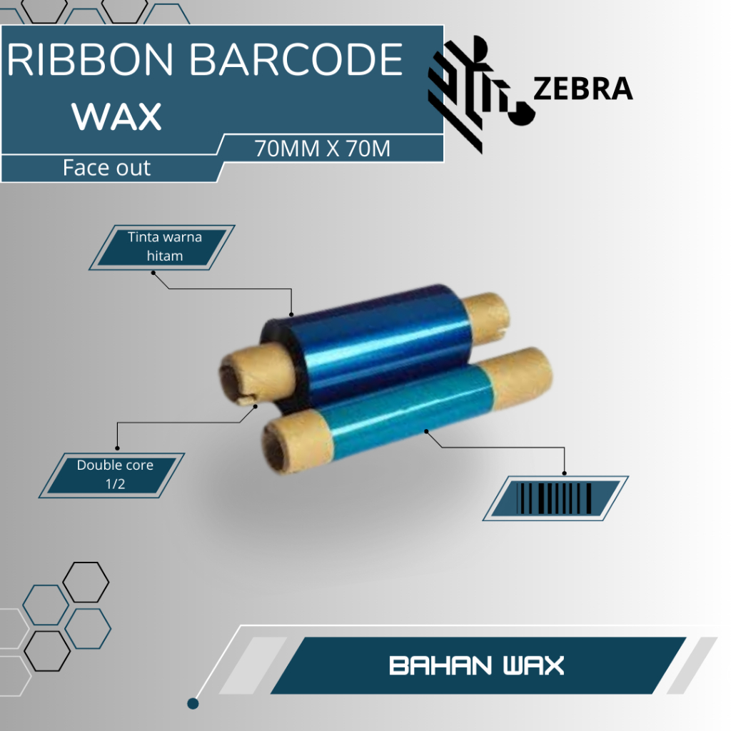ribbon wax 70mm x 70m double core 0,5 inch (face out) ribbon barcode