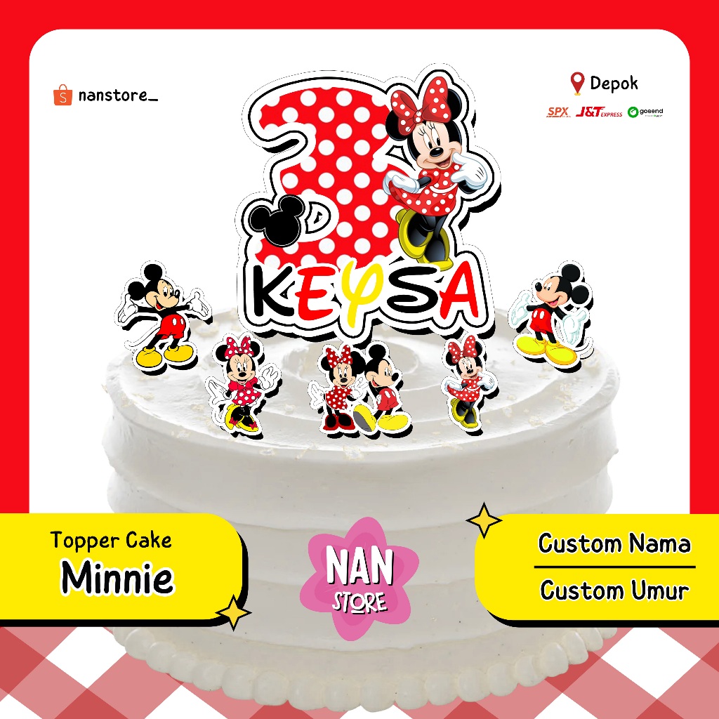Topper Cake Minnie Mouse [Custom Nama dan Umur]