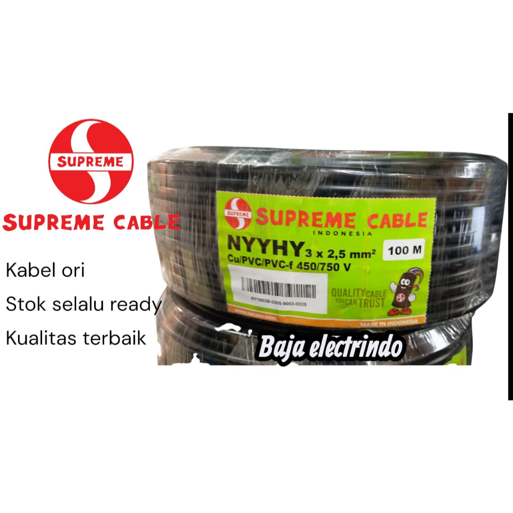Kabel Listrik Serabut isi 3 NYYHY 3X2,5mm SUPREME per 50meter dan 100meter NYYHY 3x2,5 3x2.5 mm 3x2.