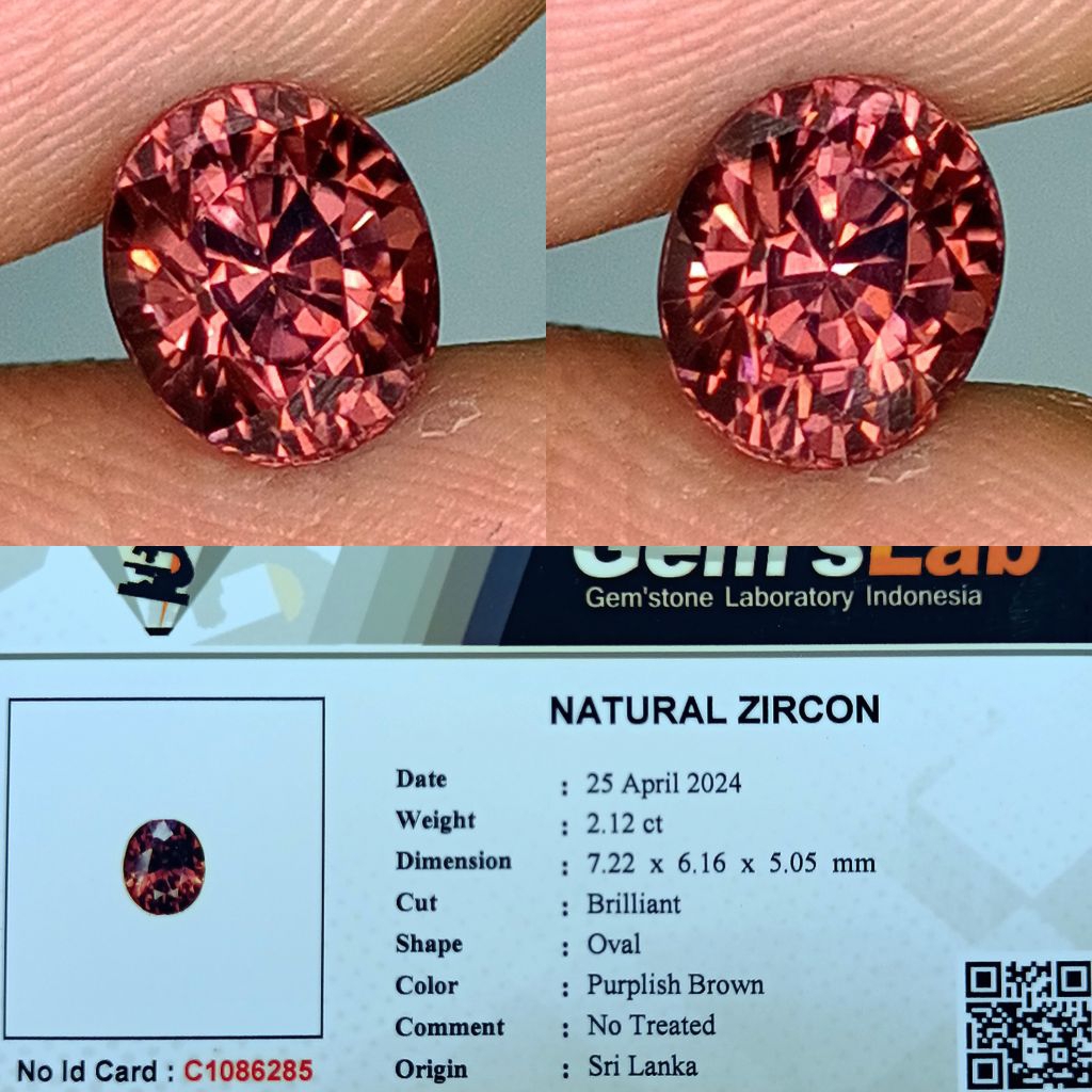NATURAL ZIRCON PURPLISH BROWN SRI LANKA MEMO GLI LAB