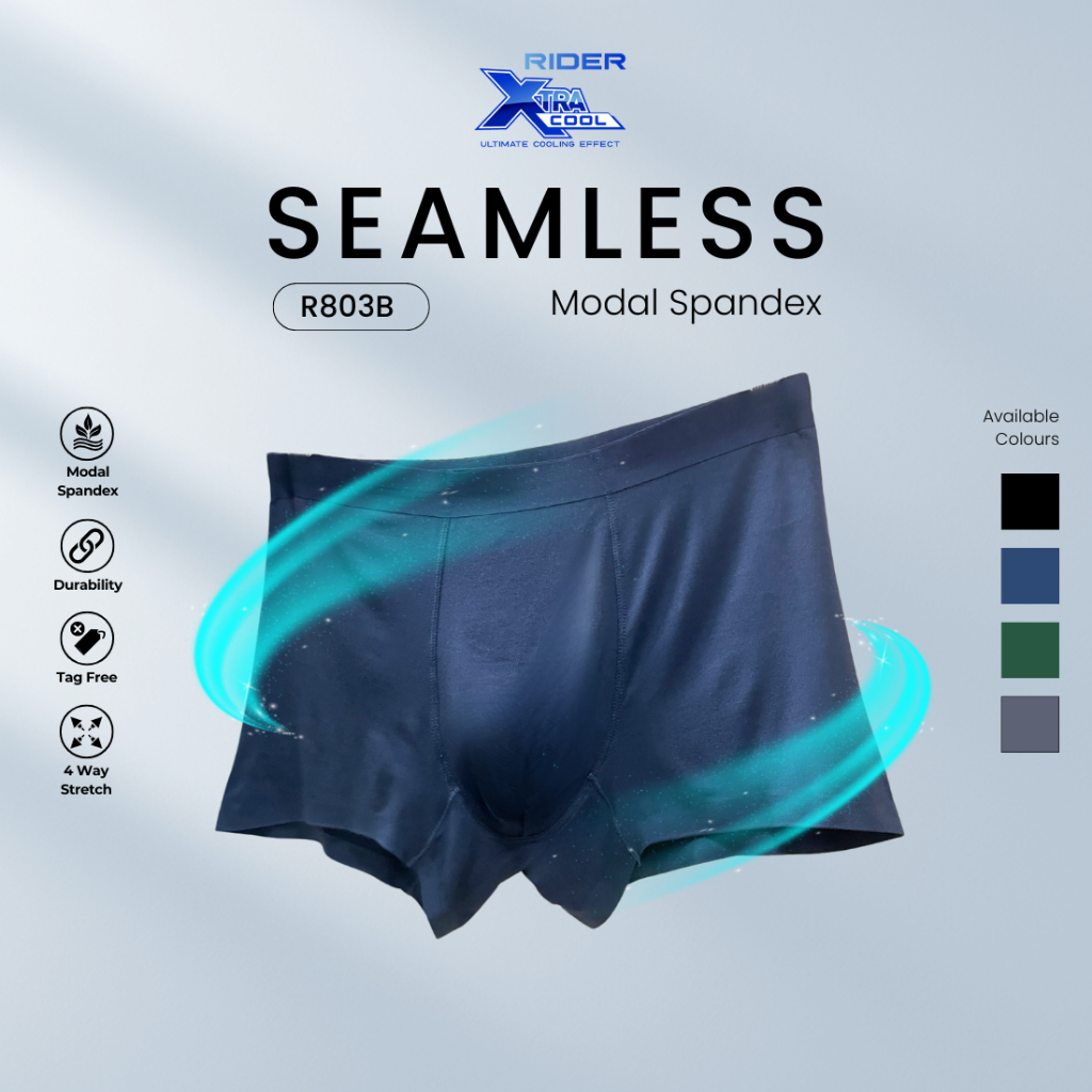 Rider Xtracool Boxer Brief Seamless Modal Spandex - Boxer Pria R803B Warna Navy isi 1 Pcs
