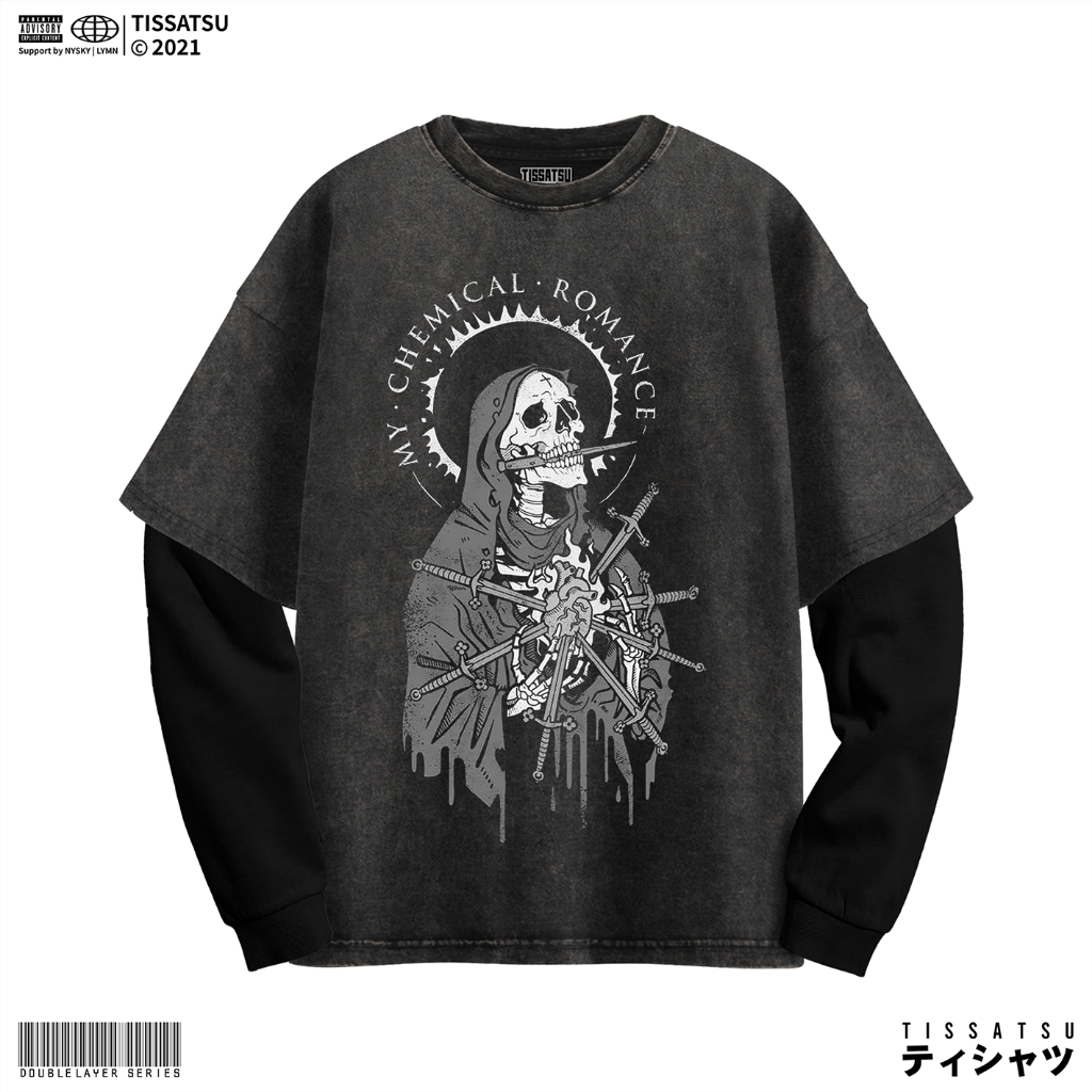 TISSATSU Longsleeve Double Layer My Chemical Romance Skull Sword / Baju Wash Lengan Panjang MCR-47