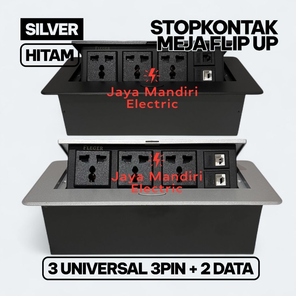 Stop Kontak Meja Flip up 3 STOP KONTAK 3PIN + 2 DATA RJ45 LAN CAT6