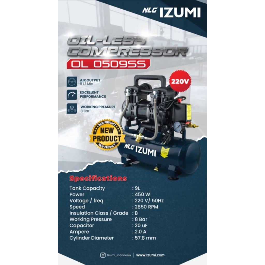 OL0509SS Kompresor angin listrik oilles IZUMI
