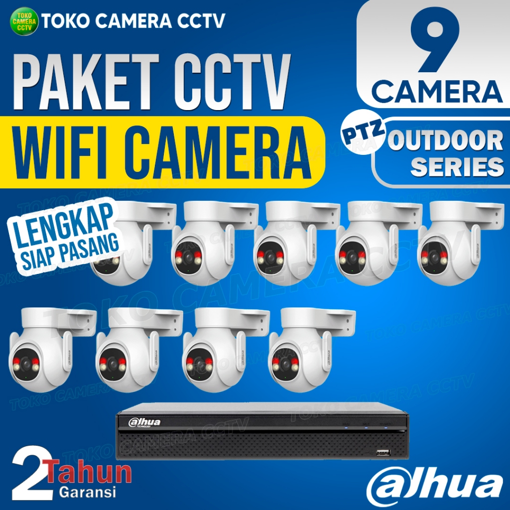 PAKET CCTV WIFI PTZ DAHUA OUTDOOR 16 CHANNEL 9 KAMERA
