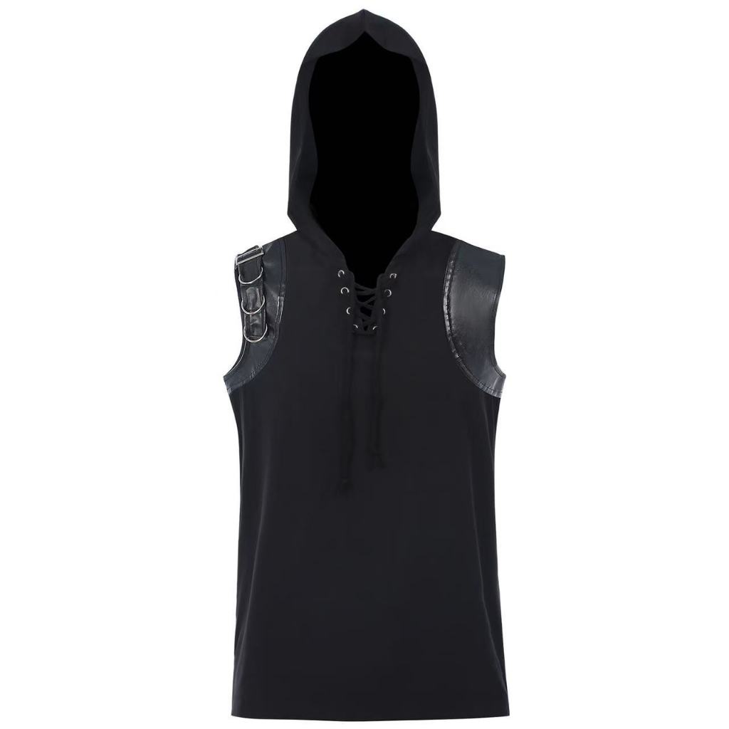 Punk men's patchwork sleeveless hooded T-shirt vest vest vest