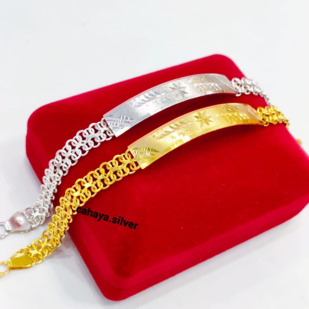 Gelang Rante Plat Dewasa Perak Asli 925 Lapis Emas