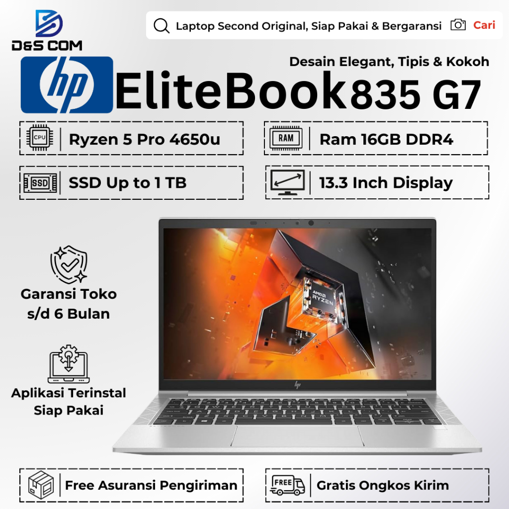 HP Elitebook 835 Ryzen 5 PRO VGA 16GB SSD 1TB - Laptop Second Bergaransi Siap Pakai | Mulus Termurah