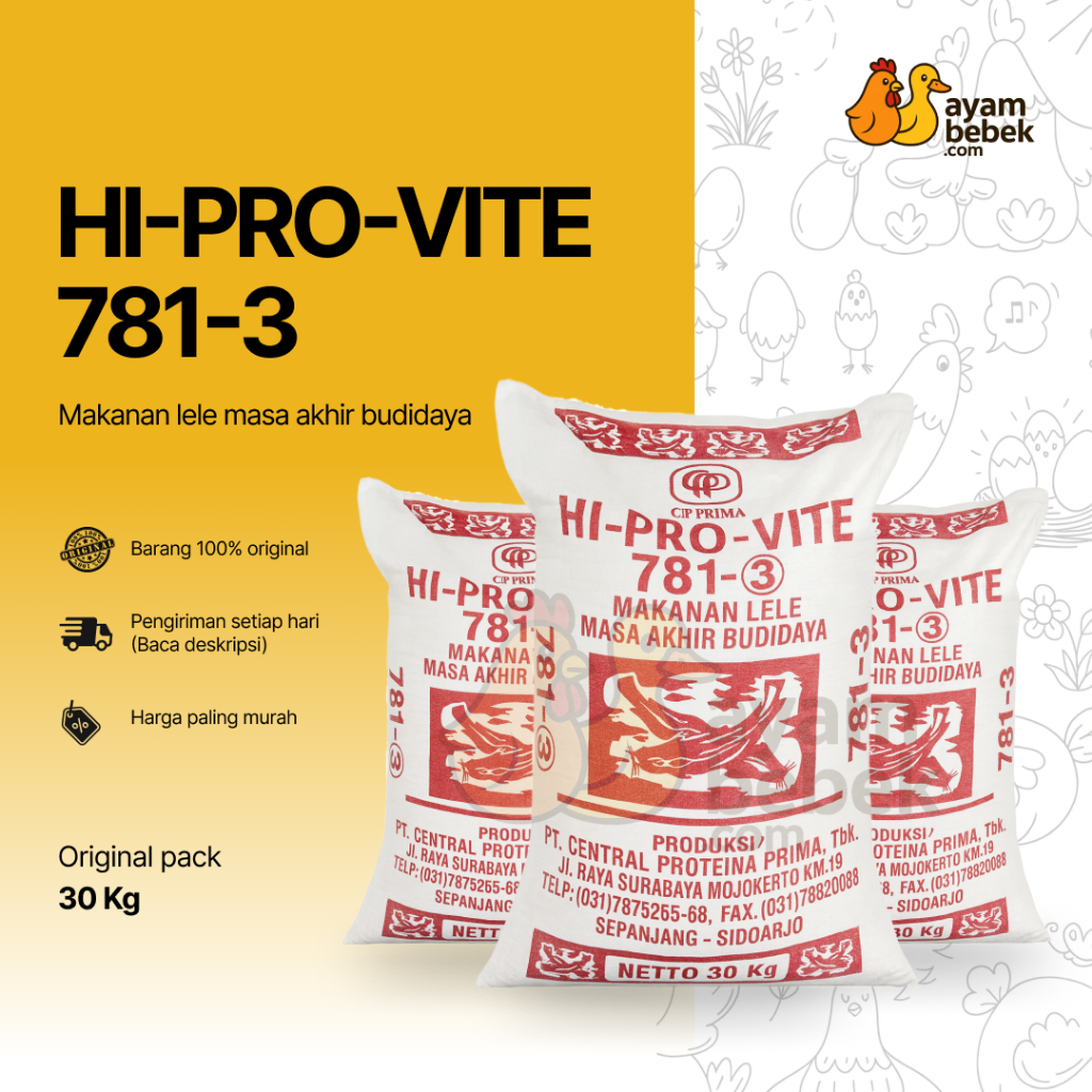 HI-PRO-VITE 781-3 PRIMA - PELET PAKAN IKAN LELE, GURAME, NILA, DLL. - UKURAN BESAR | GROSIR KILOAN |