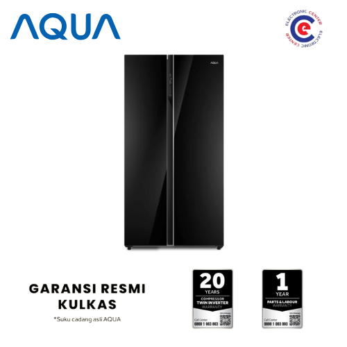 AQUA AQR-605IG(GB) Kulkas Side by Side 542 Liter Twin Inverter AQR-605IG(GB) Glass Door
