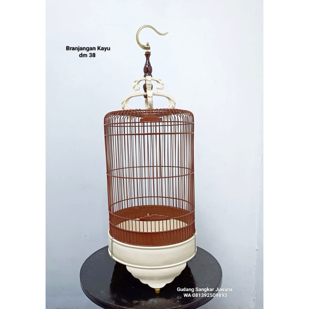 Sangkar Branjangan tebok kayu. Diameter 38 cm. Fullset kerodong