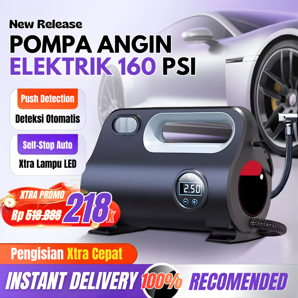 Pompa Ban 160 PSI Elektrik Mobil Motor Sepeda Digital 160 PSI High Pressure Portable