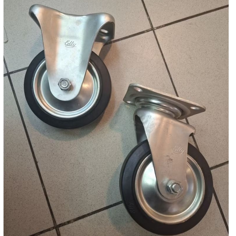 Roda karet 6 inchi EDLY 1 set 2 hidup + 2 mati Bearing