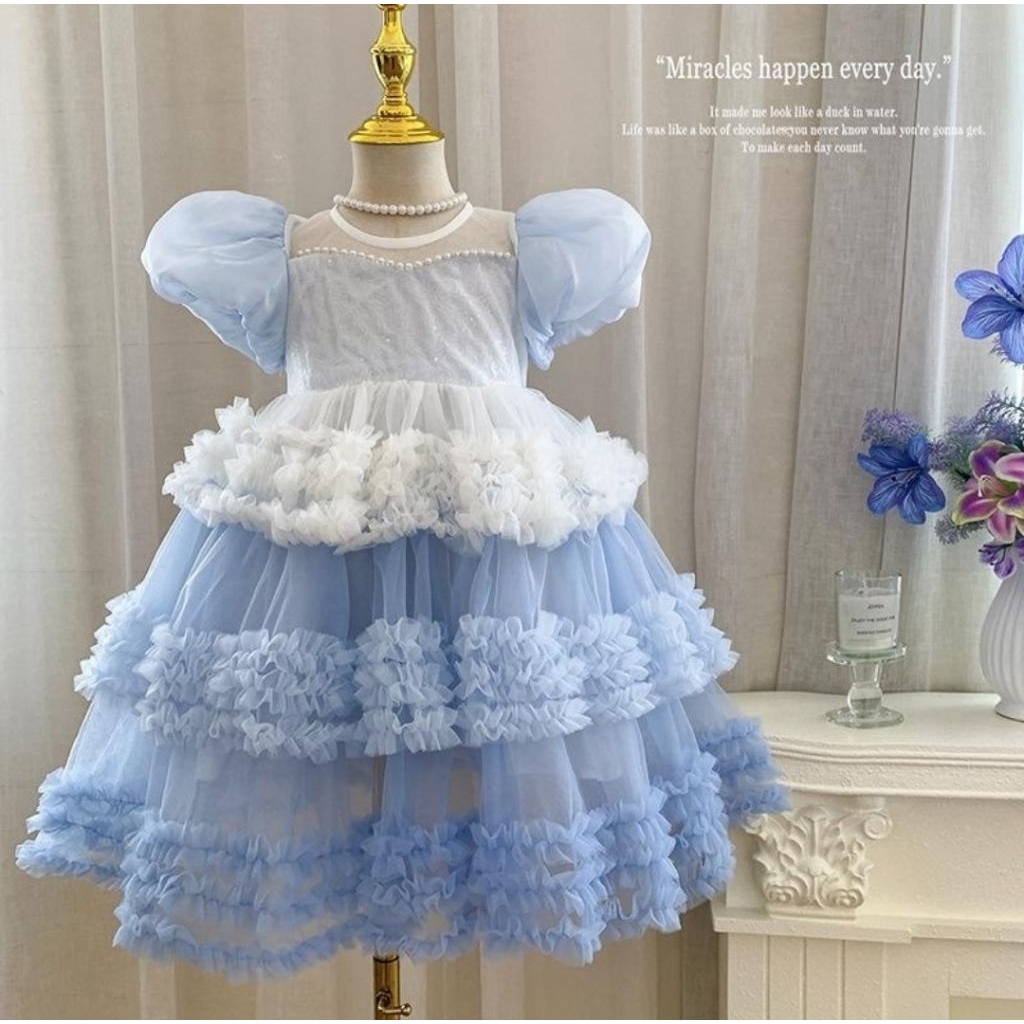 ANGELWISE- Dress baby blue-dress mewah-dress pesta-dress anak cewek-dress cantik