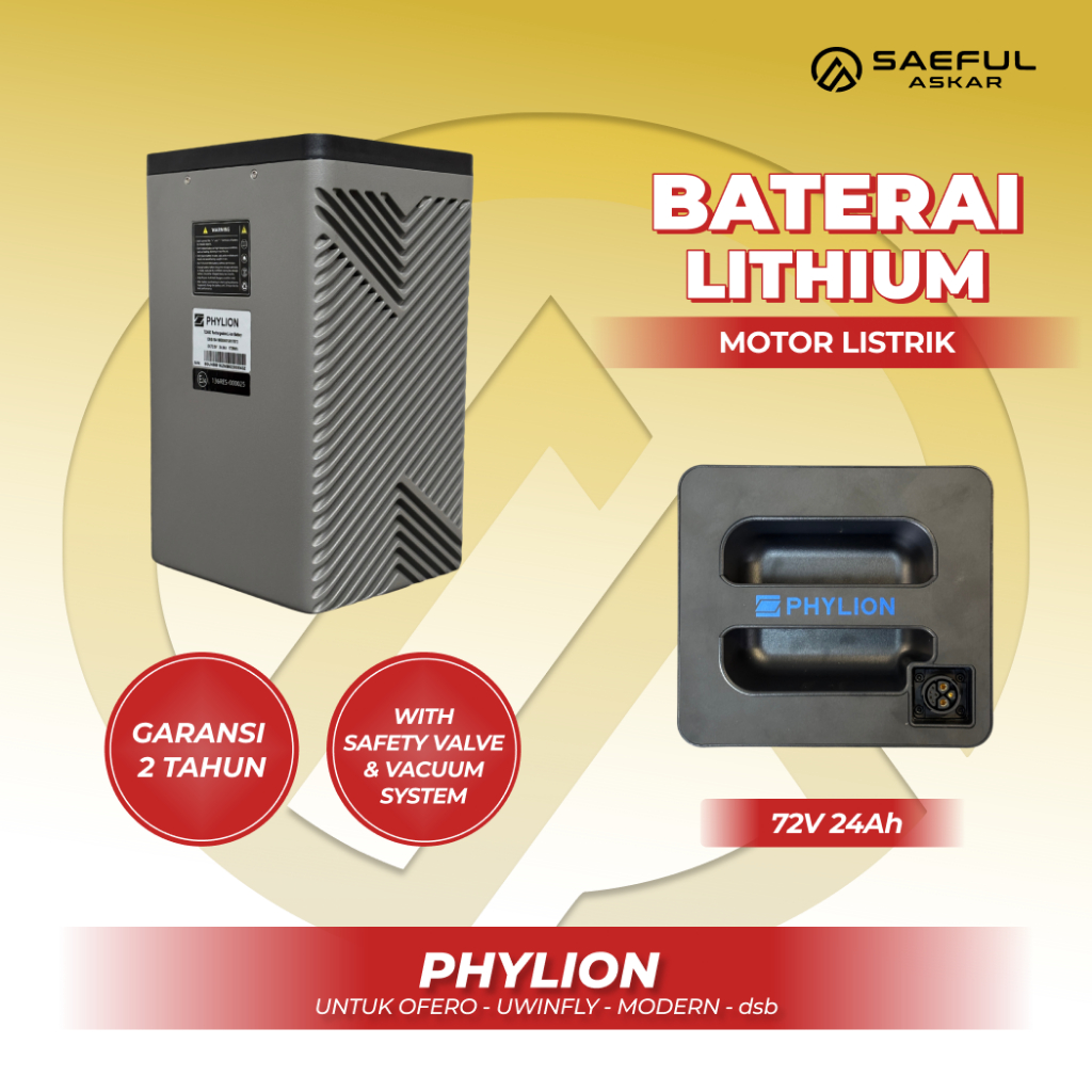 Phylion Baterai Lithium 72V Motor Listrik Pabrikan Garansi 2 Tahun - Saeful Askar