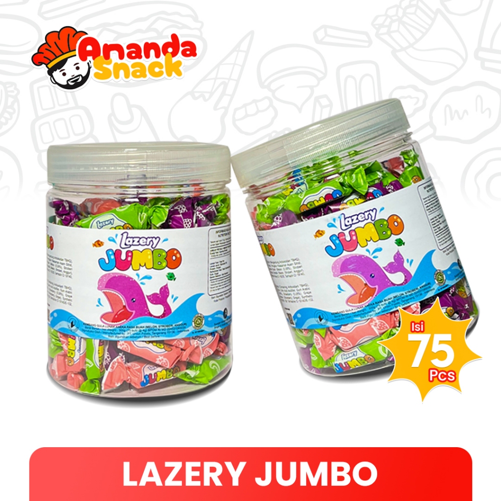 (JUMBO) Lazery Jumbo Candy isi 75 Pcs / Permen Lazery Toples Jumbo Strawberry Melon Grape