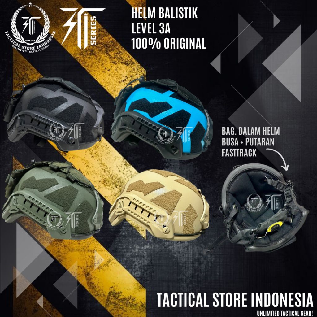 TSI SERIES ® 100% ORIGINAL - HELM BALISTIK LEVEL 3A MODE SCORPIO TALI PUTAR / FASTTRACK VERSI KUPING