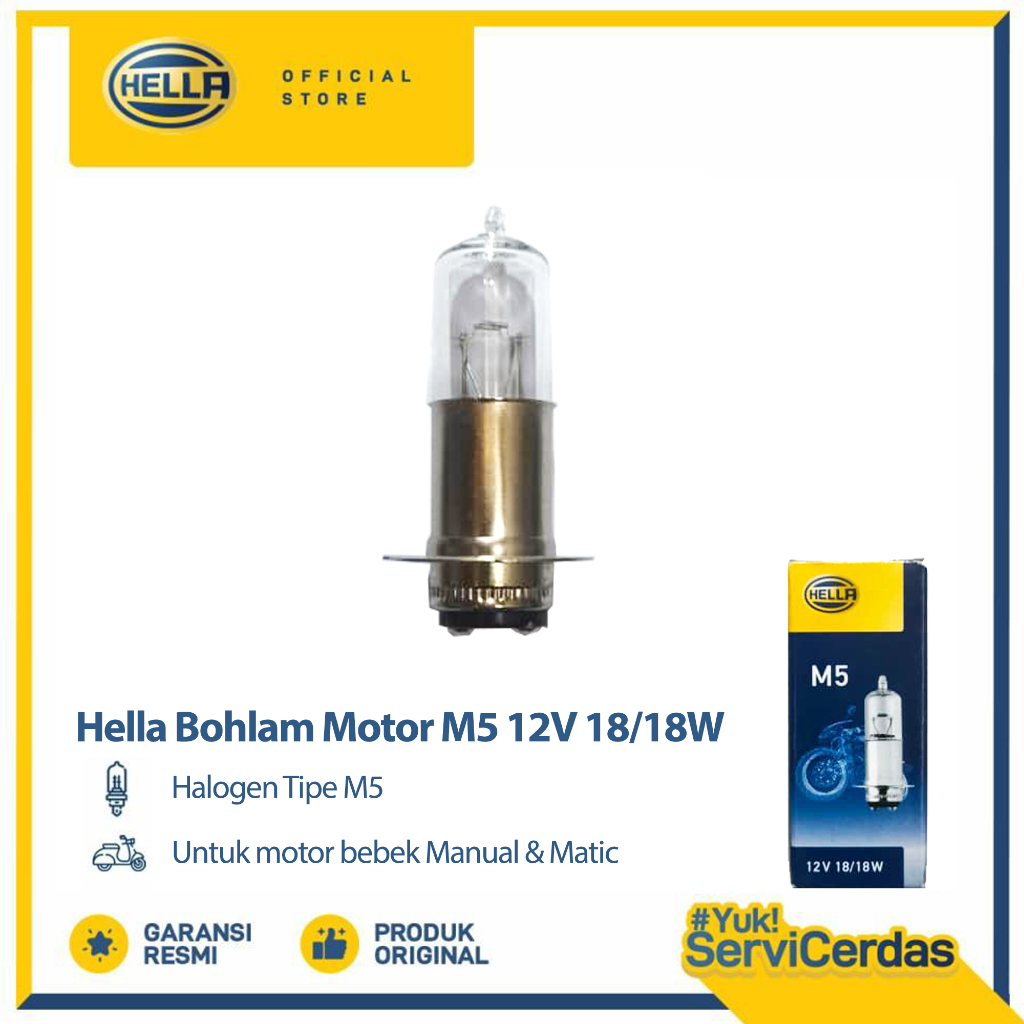 Hella Lampu Motor Bohlam Halogen M5 12V 18/18W STD-3 - Aksesoris Motor Lampu Bohlam Untuk Tipe Motor