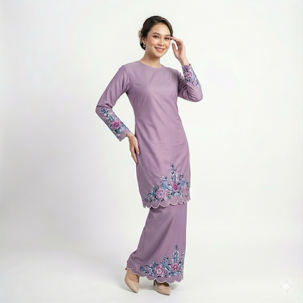Menan Jaya - Stelan Melayu Kalisa Bordir Bunga Baju Kurung Melayu One Set Melayu Wanita