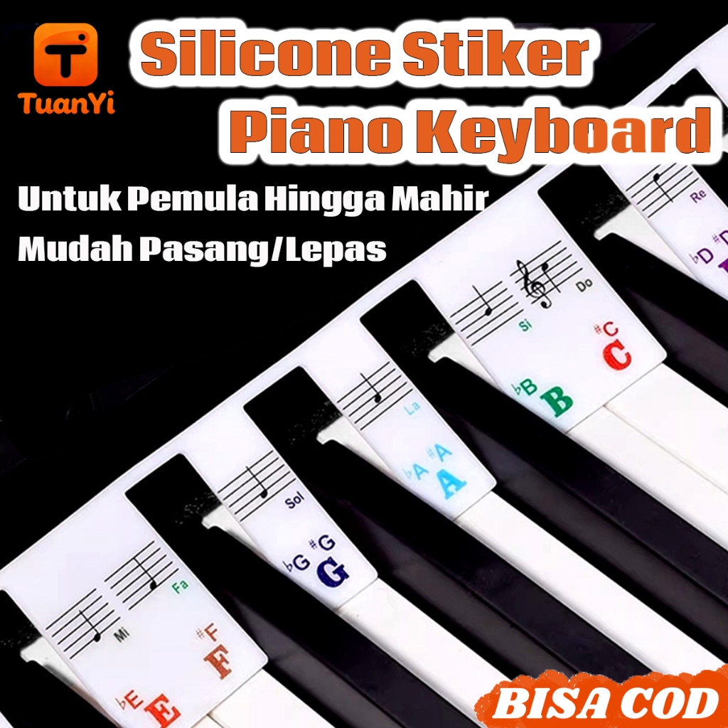 Silicone Stiker Piano Keyboard 88 & 61 Key | Stiker Silikon Mudah Pasang/Lepas | Sistem Not Ganda Be