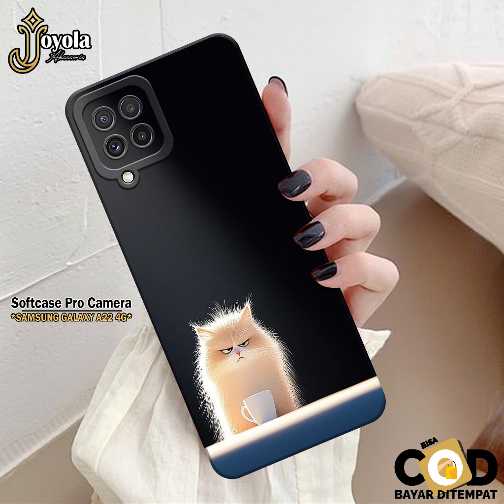 JOYOLA Case Samsung Galaxy A22 4G - Fashion Case Kucing - Softcase Samsung Galaxy A22 4G - Pro Camer