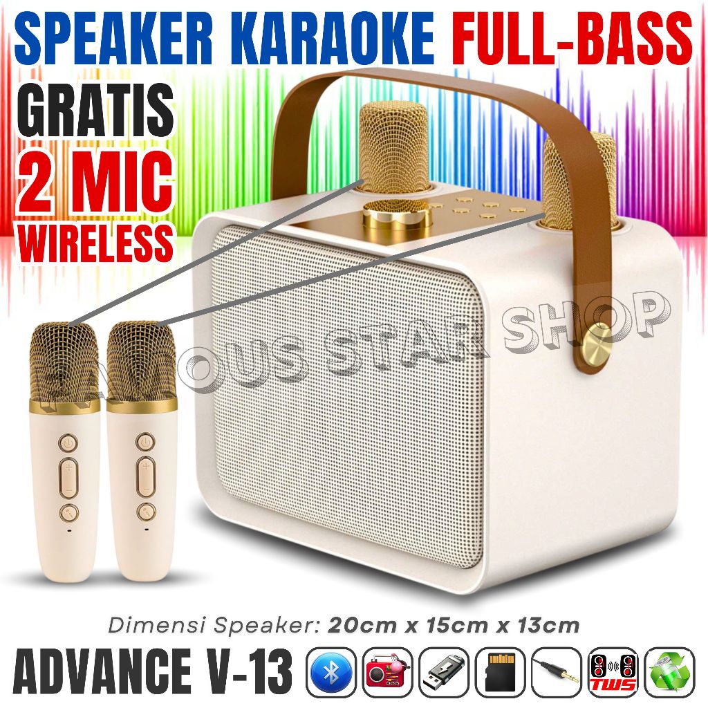 MURAH BANGET FREE MIKROFON TANPA KABEL Speaker Bluetooth Full Bass ADVANCE V-13 Bisa Karaoke | Speak