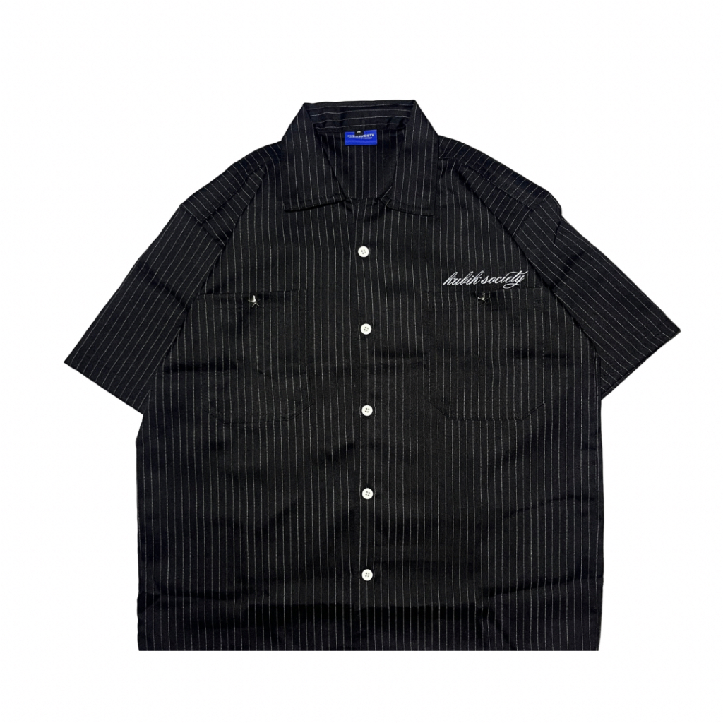 Kubik Society Short Shirt Stripe - Kemeja Salur Wabash Motif V Neck