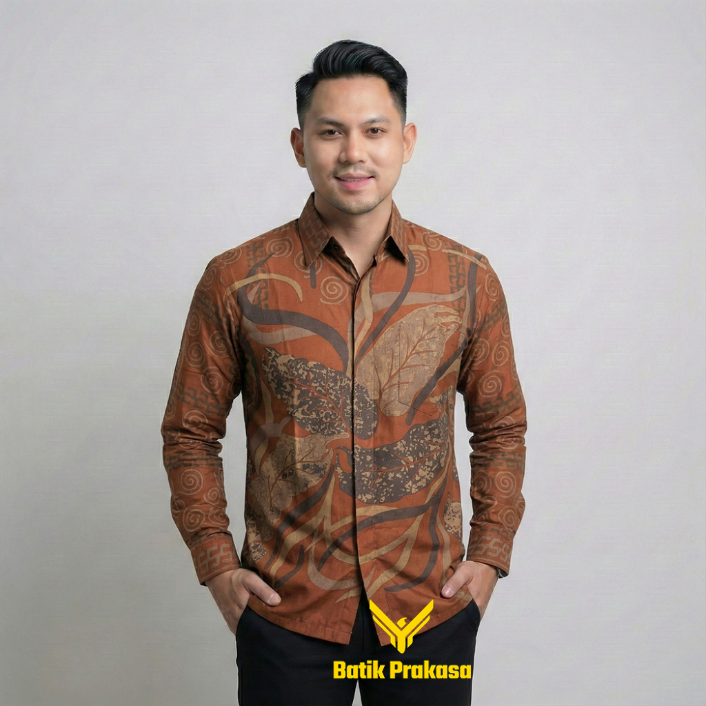 Kemeja Batik Pria 1249 Baju Lengan Panjang Slimfit Lapis Furing Batik Prakasa Motif Basanta kode 124