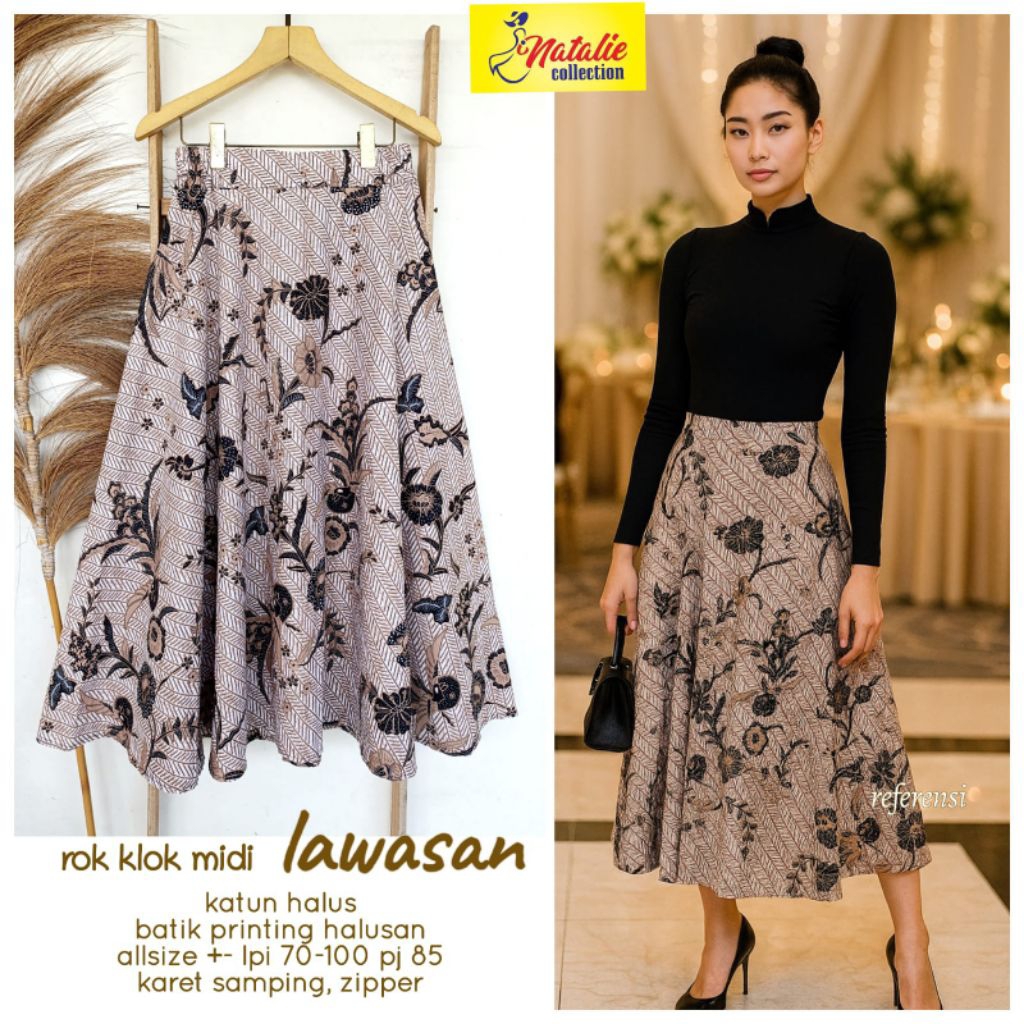 Batik Rok 7/8 Katun Lawasan/ Rok Klok Midi Lawasan