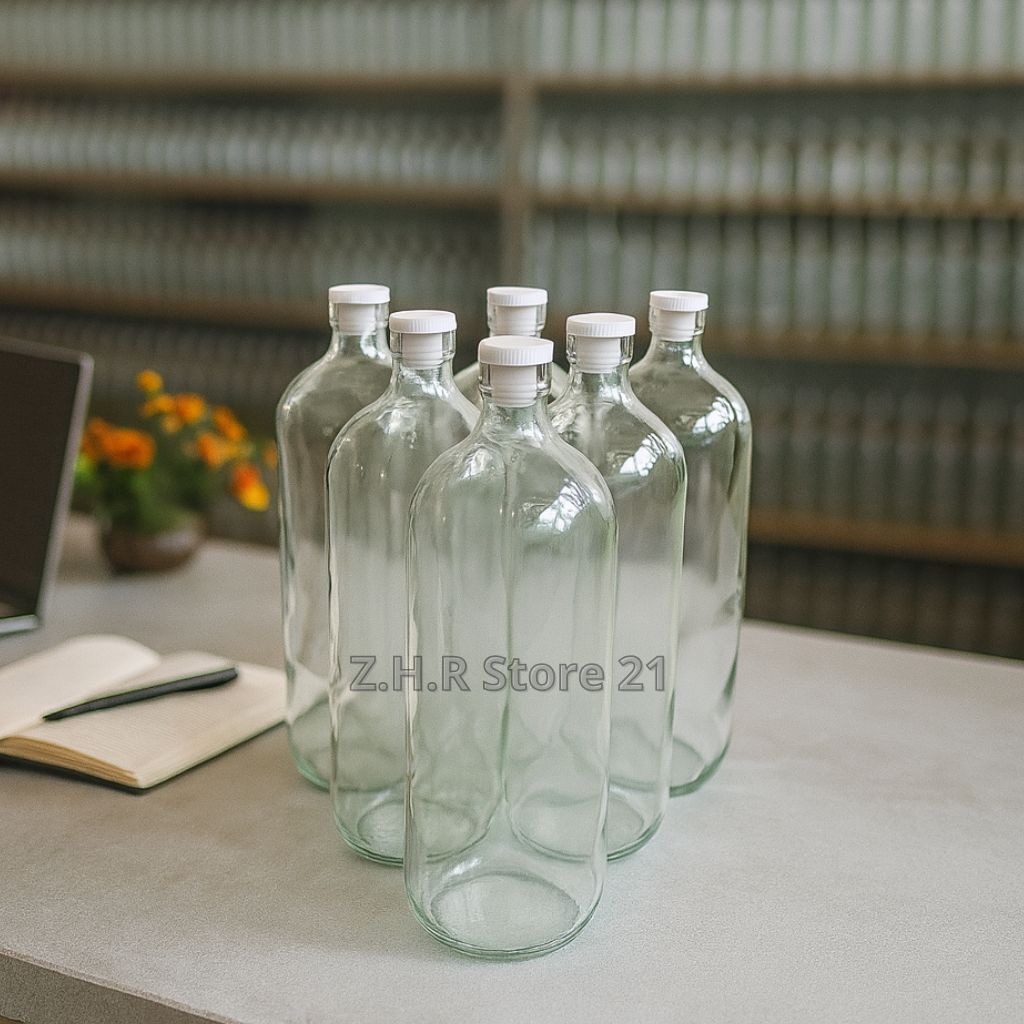 Botol Kaca 1 Liter Baru - Untuk Bensin Eceran, Jamu, Madu, Minuman Dengan Tutup