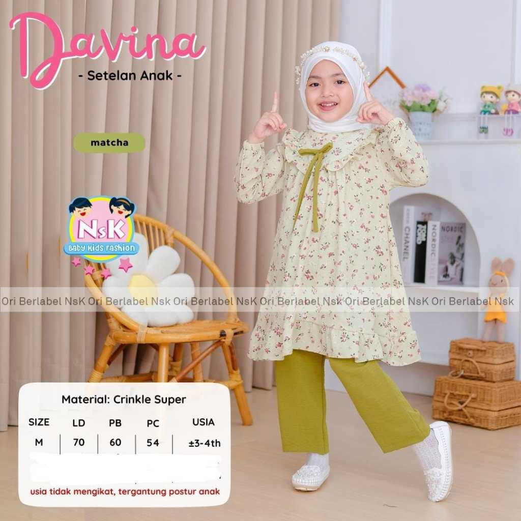DAVINA Setelan Tunik Celana Anak Perempuan Motif Bunga Renda Korean Style Original NsK Baby Kids Fas