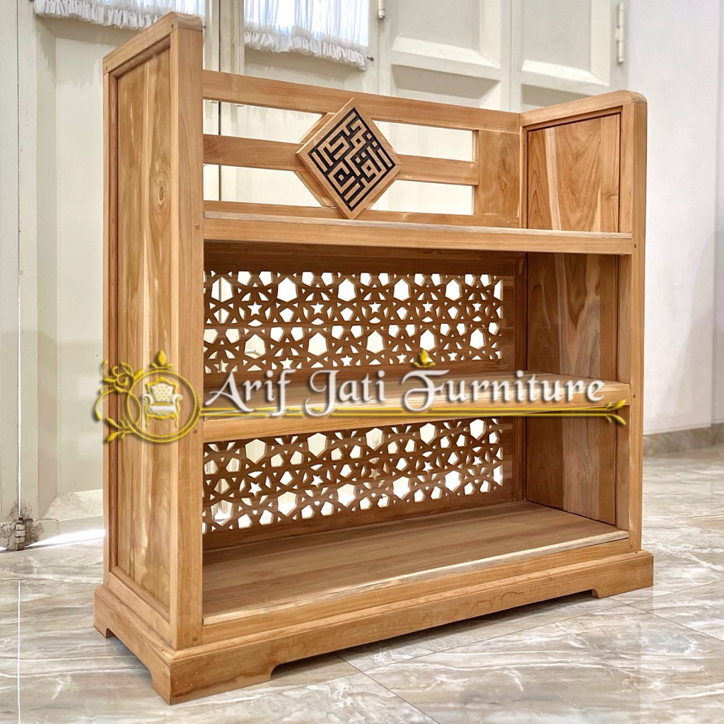 Rak Quran dan Rak Kitab Kayu Jati Tempel Dinding