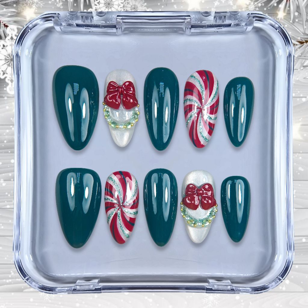 NAILNODE | JOLLY SWIRL | PRESS ON NAILS | KUKU PALSU | FAKE NAILS | NAIL ART | CHRISTMAS NAILS | KUK