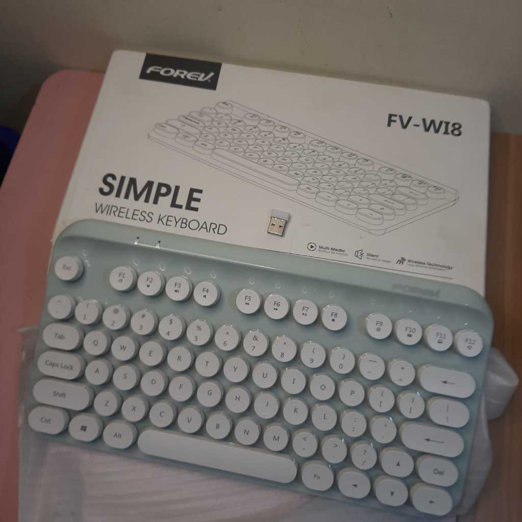 Keyboard forev fv-wi8 tosca classic retro wireless Keyboard Blue USB Dongle Bekas
