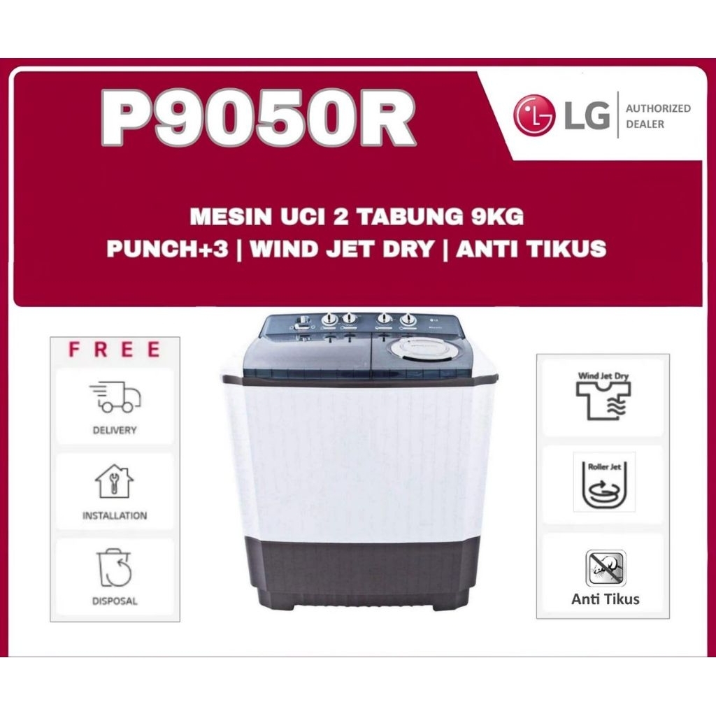 Mesin Cuci LG 2 Tabung 9Kg P9050R / 9050R