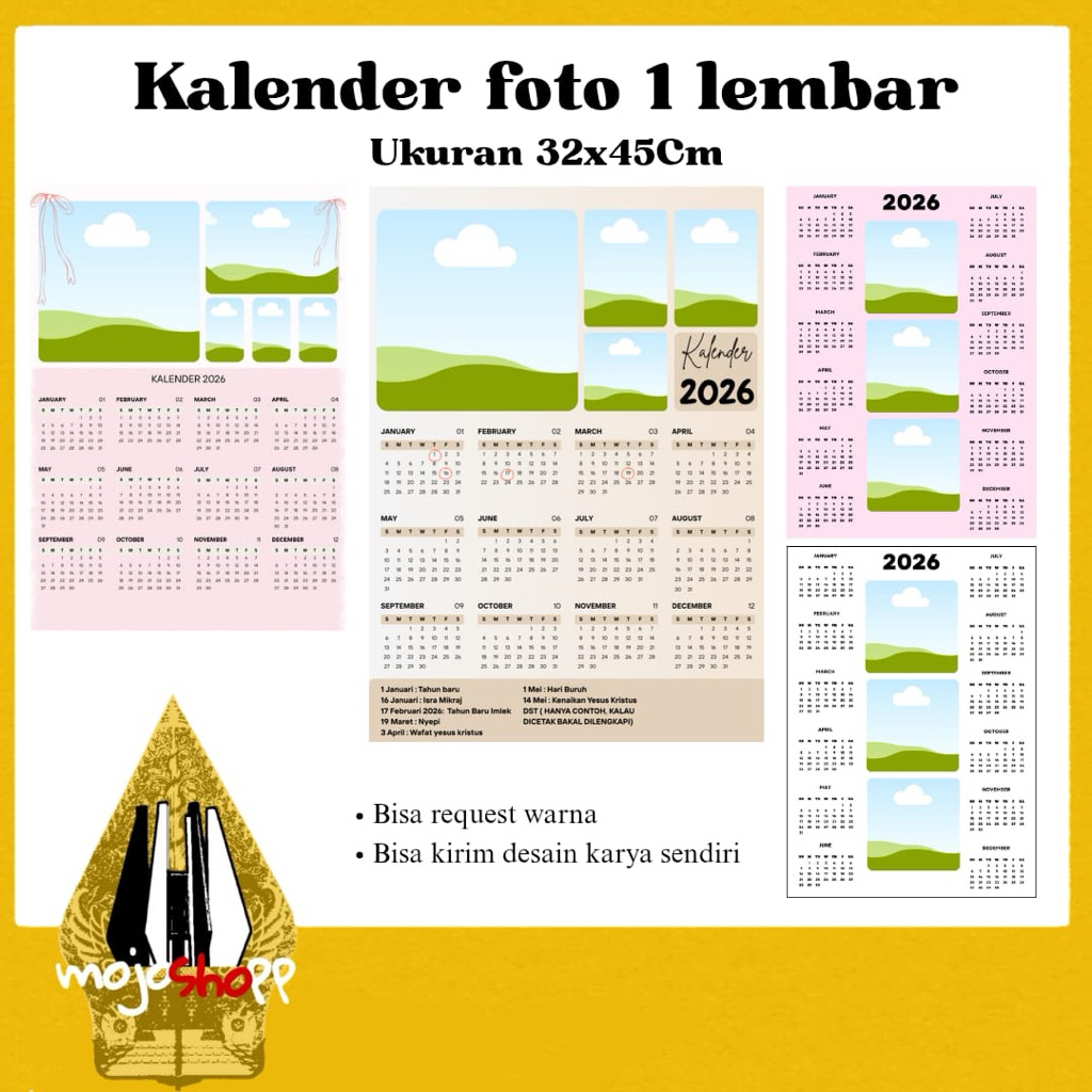 kalender foto / kalender dinding custom / kalender dinding custom foto / kalender 1 lembar