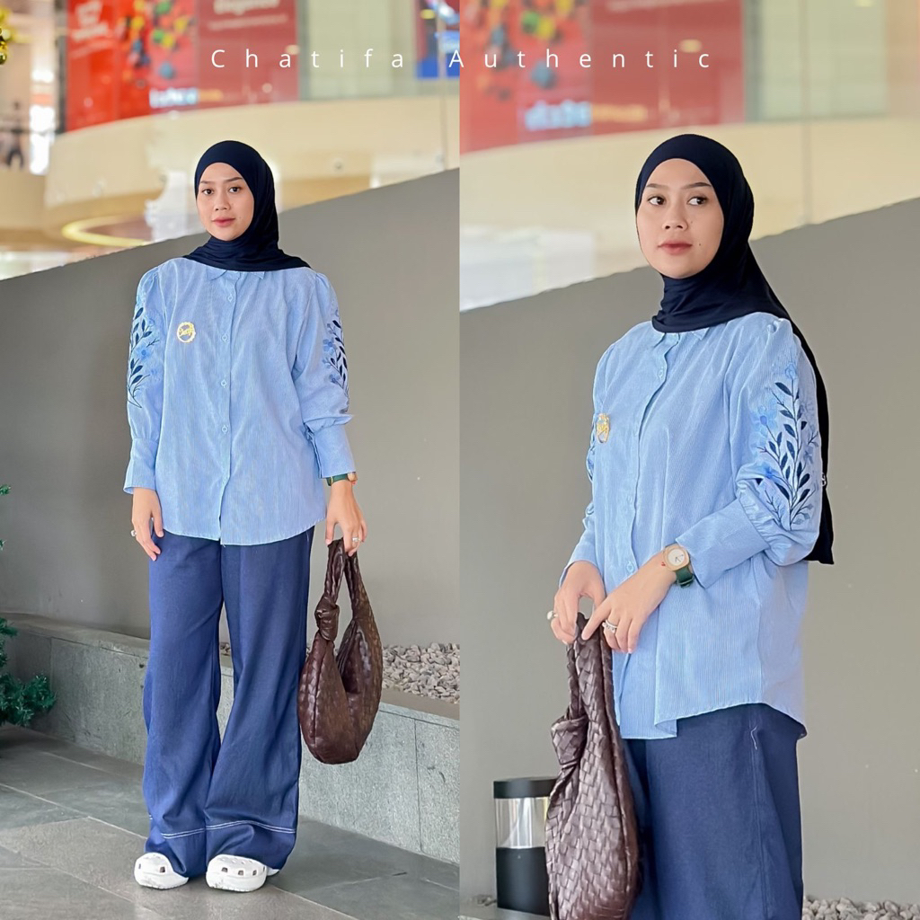 chatifa authentic setelan azzura original 100% |setelan kulot denim/setelan bordir/ setelan jumbo/ s