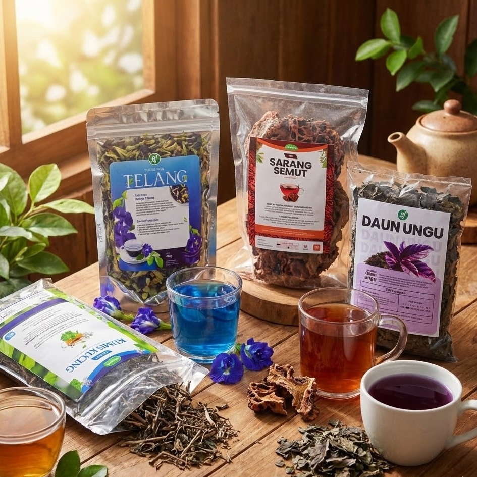 100% Murni Tanpa Campuran - Teh Telang, Teh Kumis Kucing, Teh Sarang Semut, Teh Daun Ungu