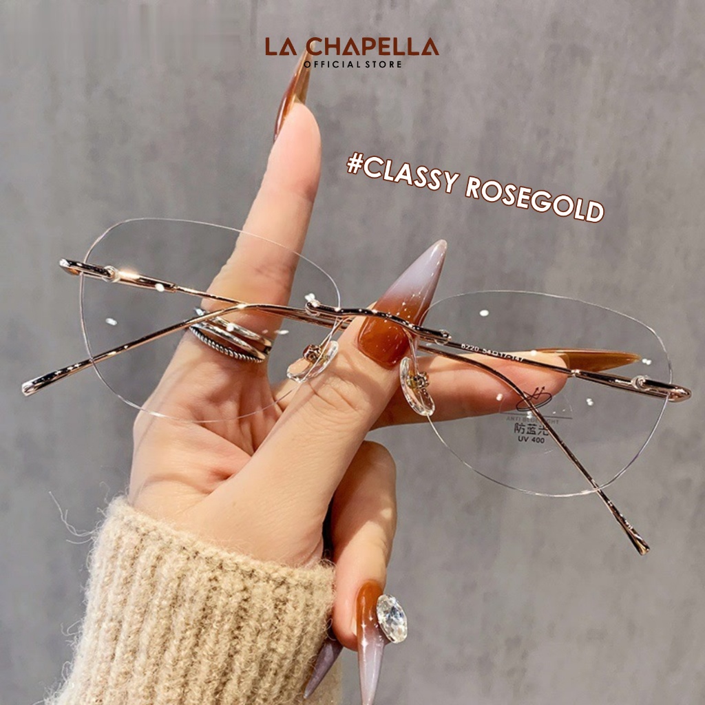 La Chapella Kacamata Minus Anti Radiasi Blueray Photocromic Frame Rimless Silhouette Titanium Metal 