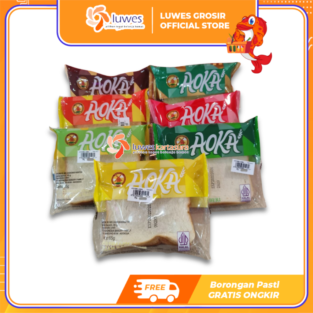 [GROSIR] AOKA Roti Panggang All Varian Rasa Pandan Kelapa/Cokelat/Nanas/Mangga/Strawberry/Blueberry/